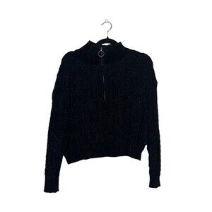 Something Navy Black Quarter Zip Sweater Size M Women